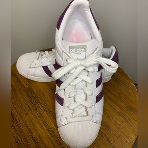 Adidas Women Size 8 Originals Superstar White Purple Leather Classic Shoe B41510